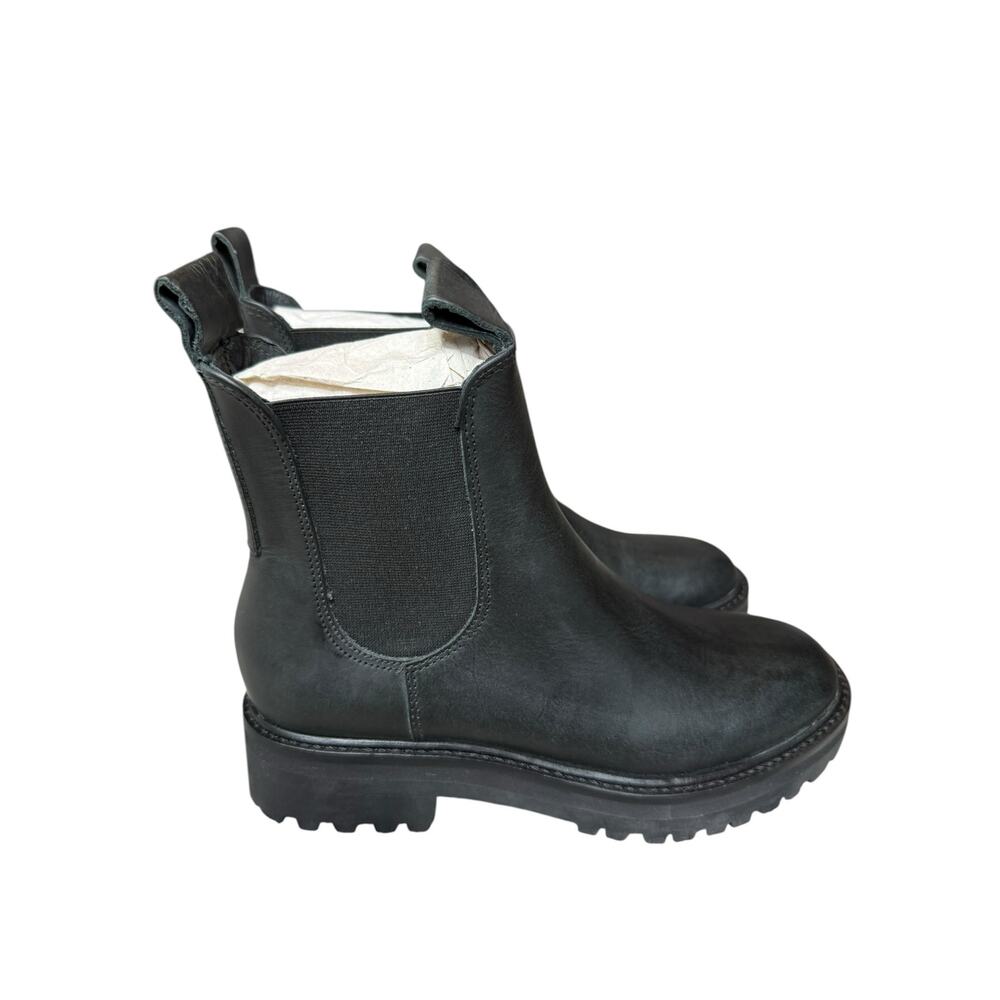 Everlane The Lug Chelsea Boot Black Leather Ankle Boots Lug Sole Size 7